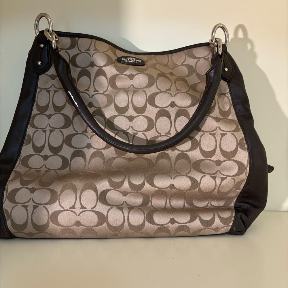 Coach NY Colette F33434 Signature Mahogany and Tan Large Hobo Bag
